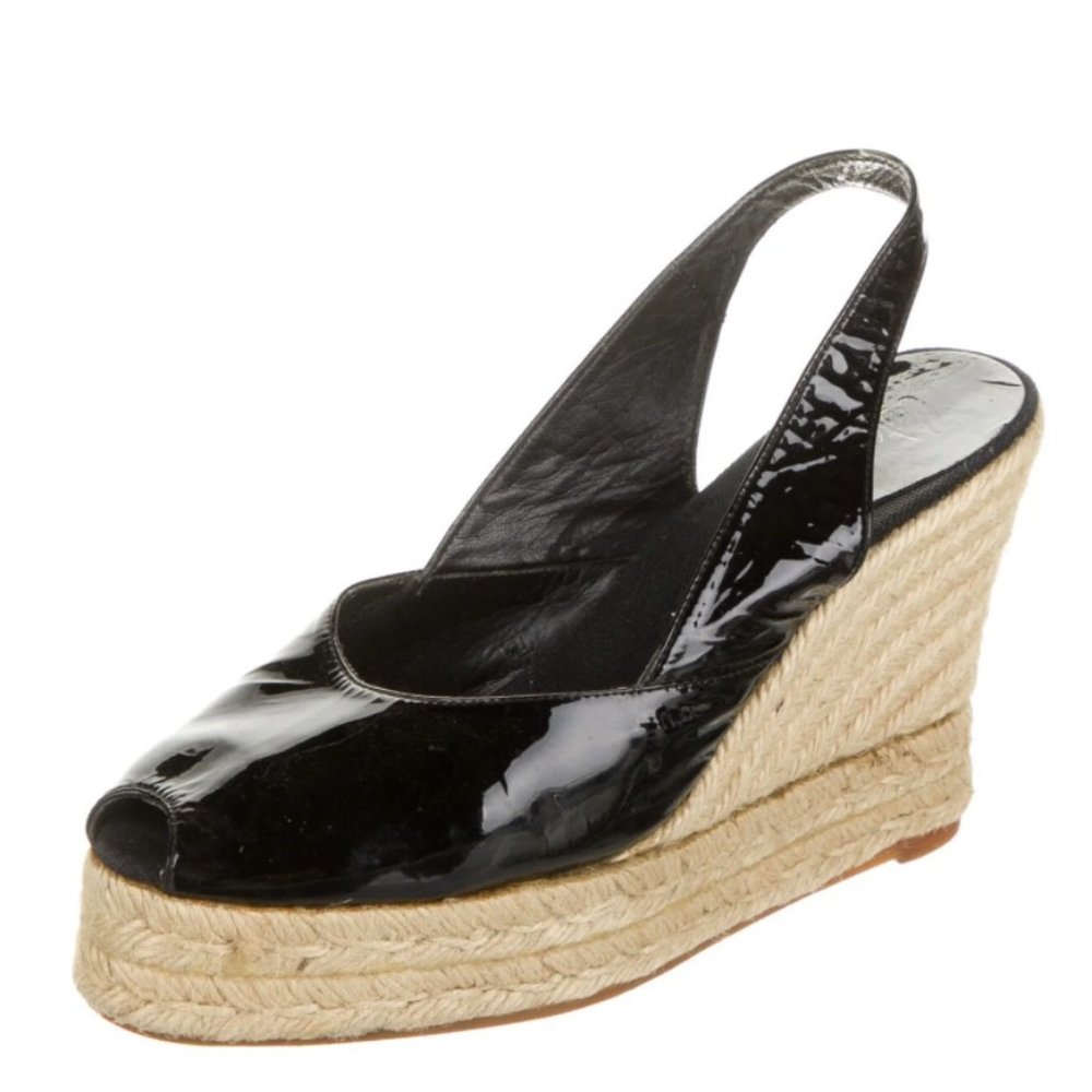Size 6- Castaner Black Patent Leather Espadrilles